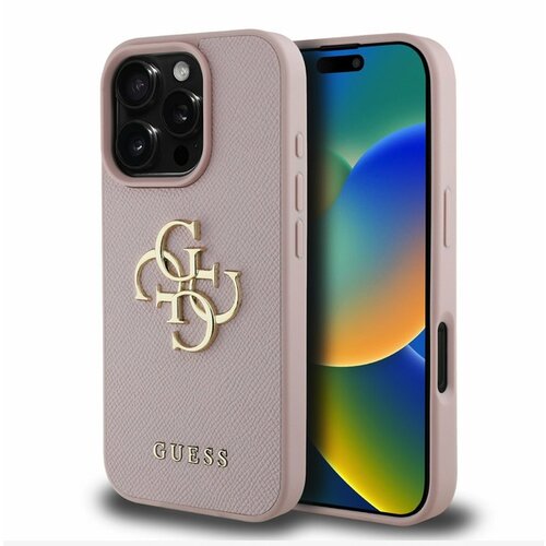 Guess PU Grained 4G Metal Logo Zadn&iacute; Kryt pro iPhone 16 Pro Pink Ovitek za telefon Vijolična Cene