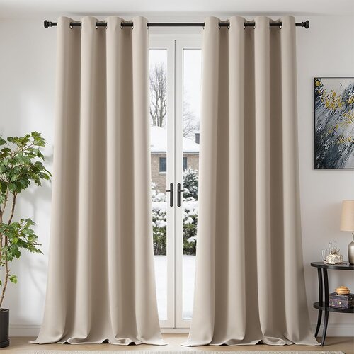 TOPICK set 2 zatemnitvenih bež zaves z obročki - 260 × 140 cm Cene