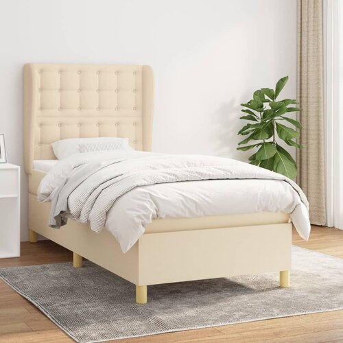vidaXL Box spring postelja z vzmetnico krem 90x200 cm blago Cene