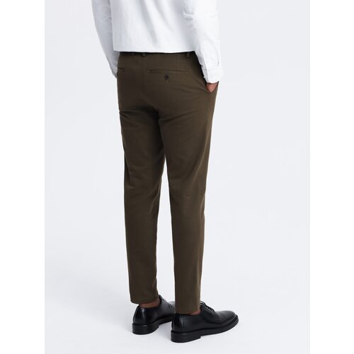 Ombre Men's classic cut chino pants with fine texture - dark olive Cene