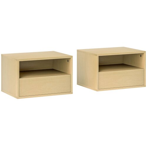 Nesta Set 2 visečih nočnih omaric, naravni les, s predalom in odprto polico, stenska omarica za spalnico in dnevno sobo, 45&times;35&times;27,5 cm, (5000493244) Cene