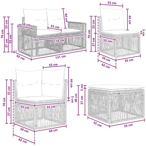  Sjedeća garnitura za vrt 8 kom. Siva i tamno siva poliratan 65,5 x 62 x 70 cm Slike