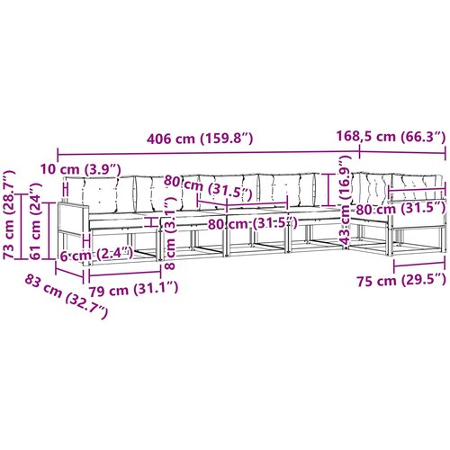  Set vanjskih sofa 6 kom. Prirodna i Svjetlosiva Slike