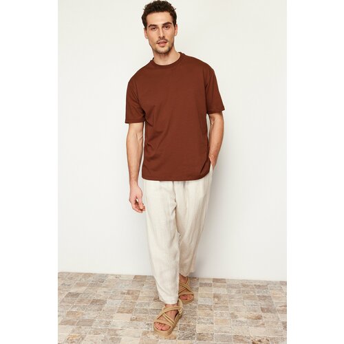 Trendyol Men's Brown Relaxed Basic 100% Cotton T-Shirt Slike