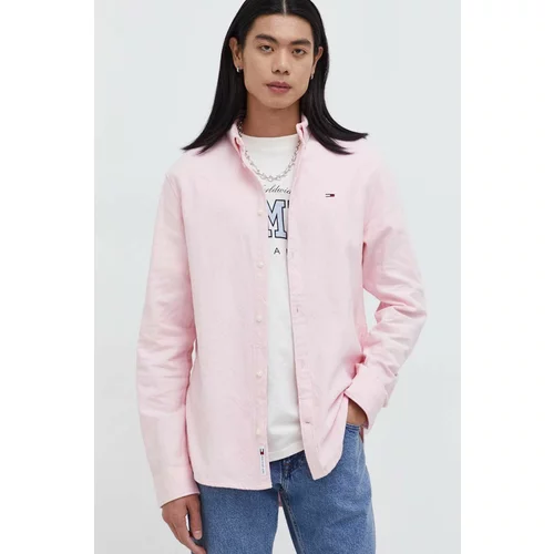 Tommy Jeans Bombažna srajca moška, roza barva
