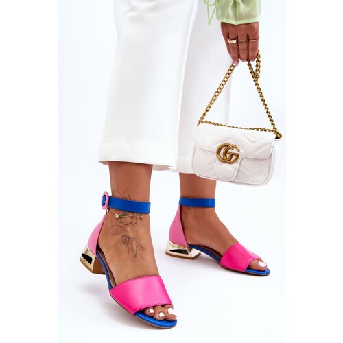 Laura Messi Leather Sandals On A Gold Heel 2143 Pink-Blue Slike