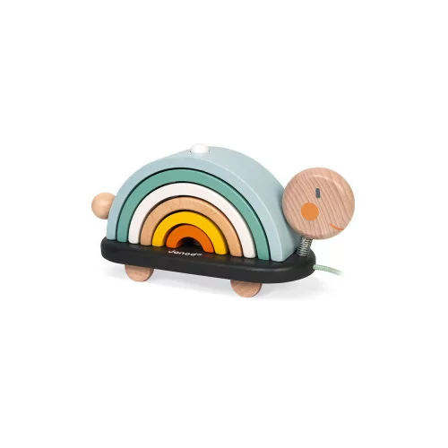 Janod Sweet Cocoon – Mavrična želva – zložljiva igrača na vrvici