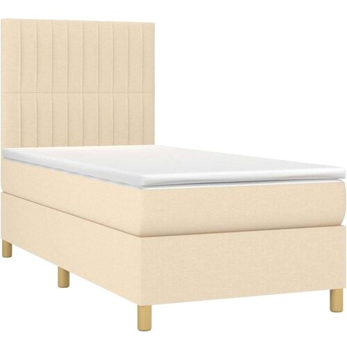  Krevet box spring s madracem LED krem 100x200 cm od tkanine Slike