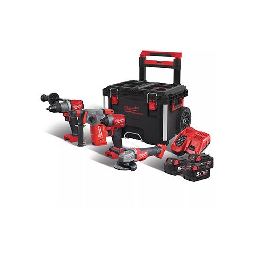 Milwaukee aku set - vibraciona bu&amp;scaron;ilica-odvijac + udarni odvijac + bu&amp;scaron;ilica-cekic + ugaona brusilica + punjac + 3 baterije + kutija M18 FPP4B-503P SET Slike