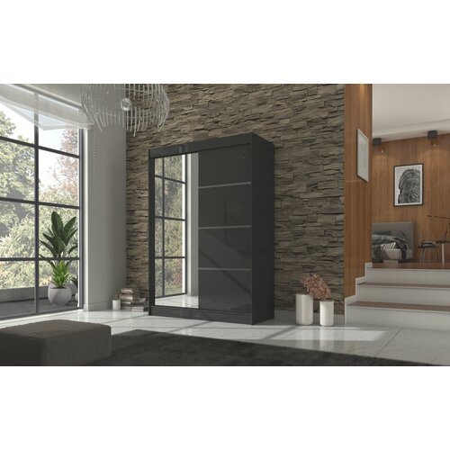 ADRK Drsna omara z ogledalom GILTON 150 cm - ČRNA Cene