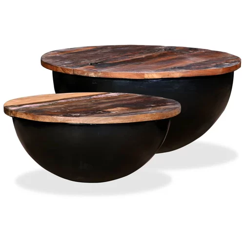  Set Stolića za Kavu 2 kom Masivno Obnovljeno Drvo Crni Oblik Zdjele