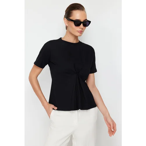 Trendyol Black Front Pleat Detail Regular/Regular Fit Crew Neck Knitted Blouse