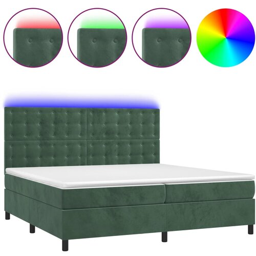 VidaXL Box spring postelja z vzmetnico LED tem. zelena 200x200cm žamet, (20851647) Slike