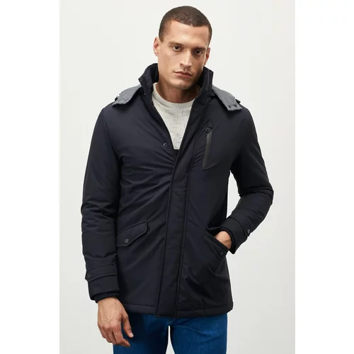 ALTINYILDIZ CLASSICS Men's Indigo Standard Fit Normal Cut Hooded Cold-Proof Winter Coat