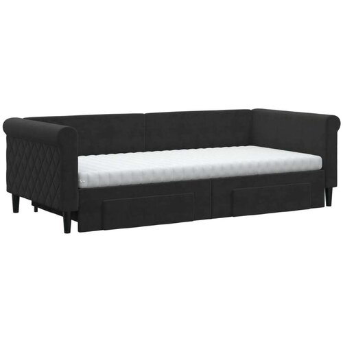 VidaXL Dnevni krevet na razvlačenje s ladicama crni 90 x 200 cm bar&amp;scaron;un Slike