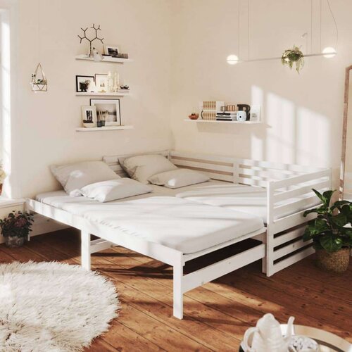  Dnevni ležaj na izvlačenje 2 x (90 x 200) cm bijeli od borovine Slike