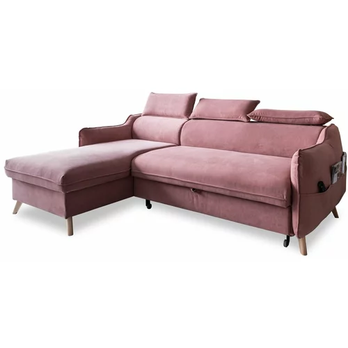 Miuform Svetlo rožnata žametna raztegljiva kotna sedežna garnitura (levi kot) Sweet Harmony –
