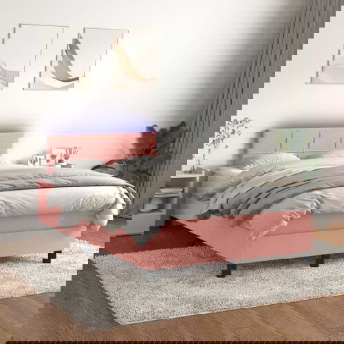 The Living Store Box spring postelja z vzmetnico LED roza 120x200 cm žamet - Box Spring Postelja, (21492429) Slike