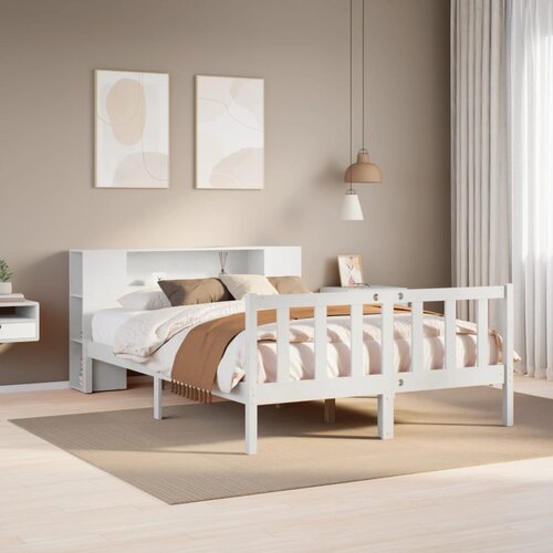 vidaXL Posteljni okvir brez vzmetnice bela 135x190 cm trdna borovina Cene