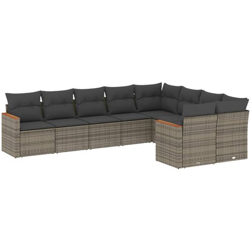 vidaXL 9-dijelni set vrtnih sofa od poliratana s jastucima sivi Cene
