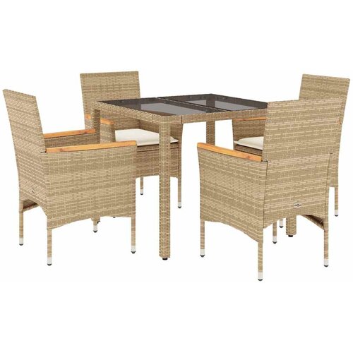  5-dijelni vrtni blagovaonski set s jastucima poliratan i staklo Bež 90 x 90 x 75 cm Slike