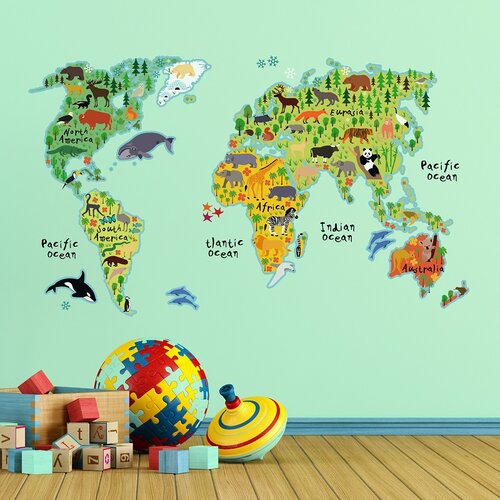 x Dekorativna nalepka &quot;Kids World Map&quot; (47 cm x 67 cm) Cene