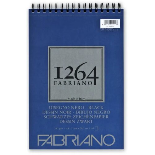 No brend 1264 BlackDrawing, blok za skiciranje sa spiralom, A4, 200g, 40 lista, Fabriano Slike