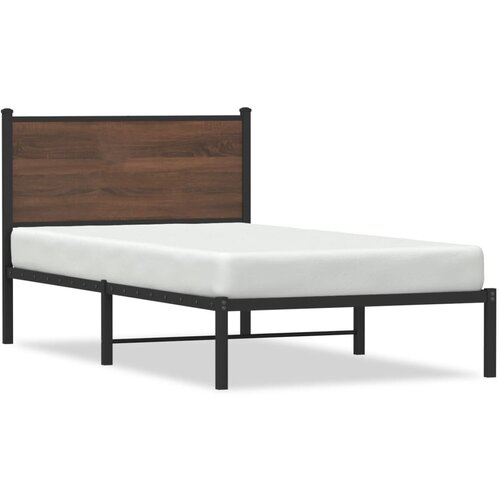 vidaXL Kovinski posteljni okvir z vzglavjem rjavi hrast 100x200 cm Cene
