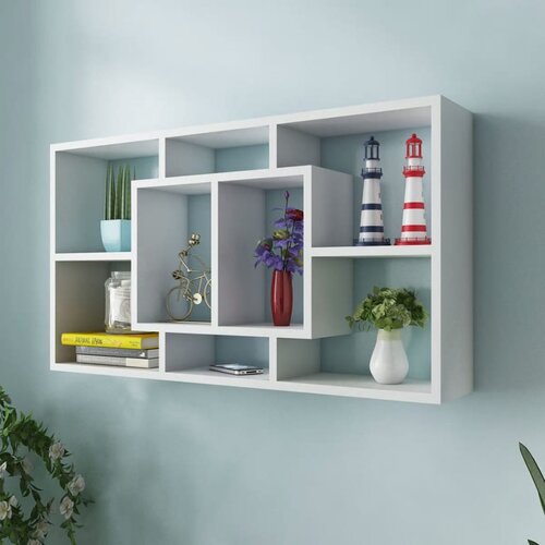 VidaXL 242548 Floating Wall Display Shelf 8 Compartments White Slike