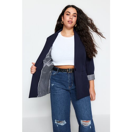 Trendyol Curve Navy Blue Stripe Lining Detailed Woven Jacket Slike