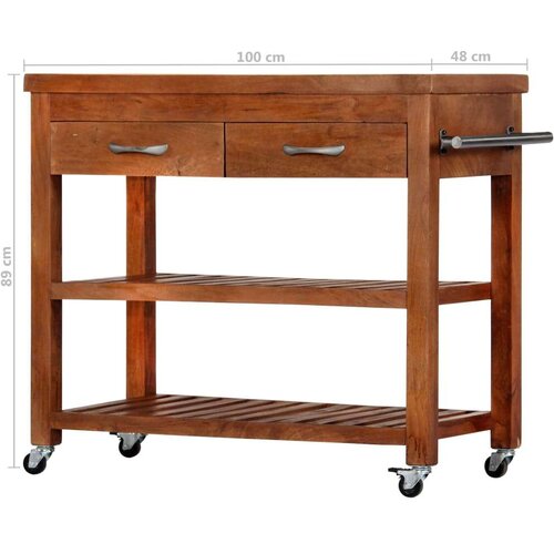 VidaXL Kuhinjska kolica od masivnog bagremovog drva 100 x 48 x 89 cm Slike