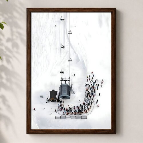 Wallxpert uramljena MDF slika 3752KACT-067, žičara i skija&amp;scaron;i na snežnoj padini, 37 x 52 cm Slike