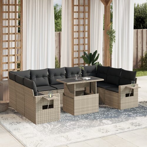 vidaXL 10-dijelni set vrtnih sofa poliratan s jastucima svijetlosivi Cijene