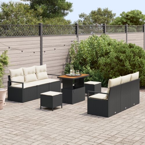 VidaXL 9-dijelni vrtni sofa set s jastučićima crni poli ratan akacija Slike
