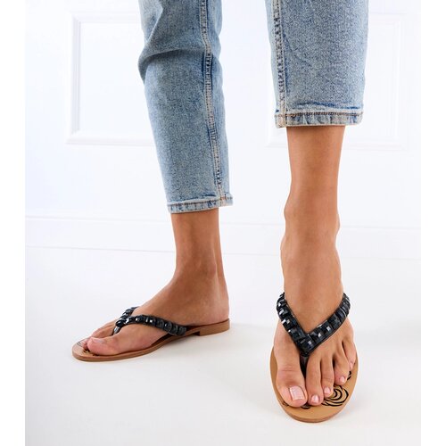 Gemre Black flip-flops decorated with stones Liwiros Cene