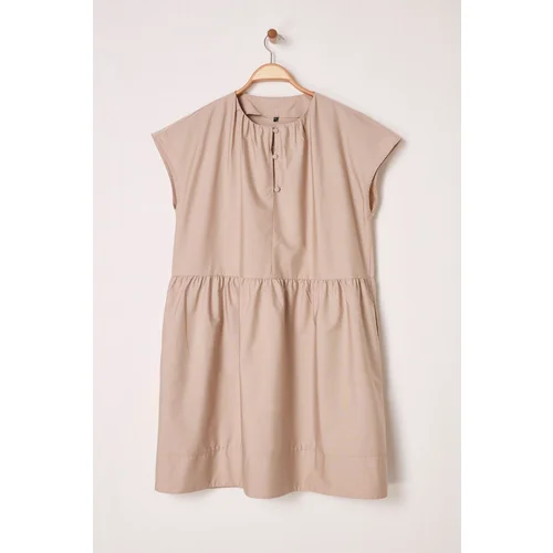 Trendyol Curve Camel Poplin Woven Plus Size Dress