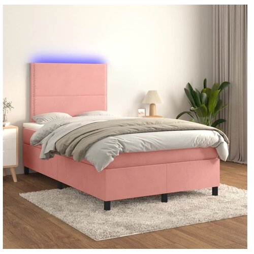  Box spring postelja z vzmetnico LED roza 120x200 cm žamet Cene