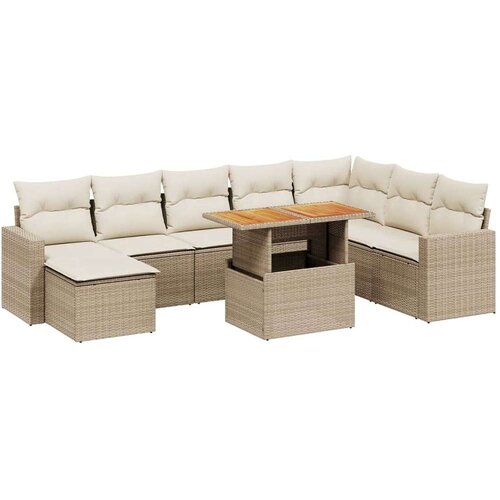 vidaXL 9-dijelni set vrtnih sofa s jastucima bež od poliratana Cijene