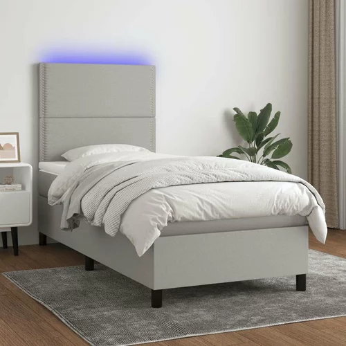  Box spring postelja z vzmetnico LED svetlo siva 90x200 cm blago, (20937324)
