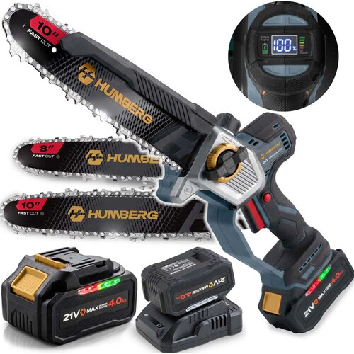 Humberg HM-437 PRO akumulatorska lančana pila za grane plava, 1x4,0 Ah, 10&amp;Prime; / 8&amp;Prime; Slike