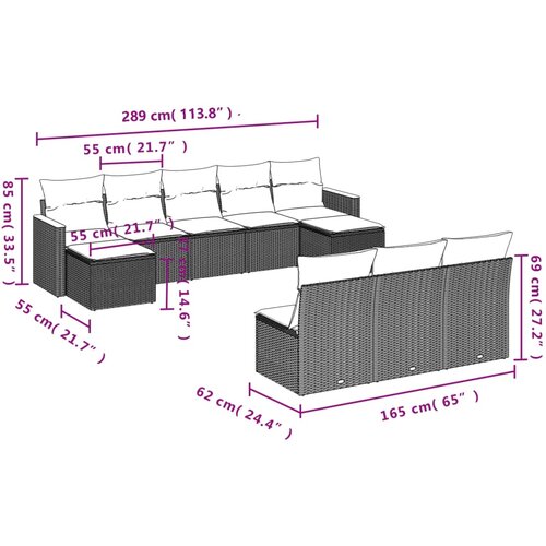  10-dijelni set vrtnih sofa s jastucima bež od poliratana 61 x 62 x 69 cm Slike