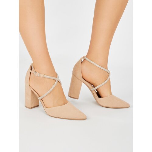 Shelvt Suede beige pumps with sequins Cene