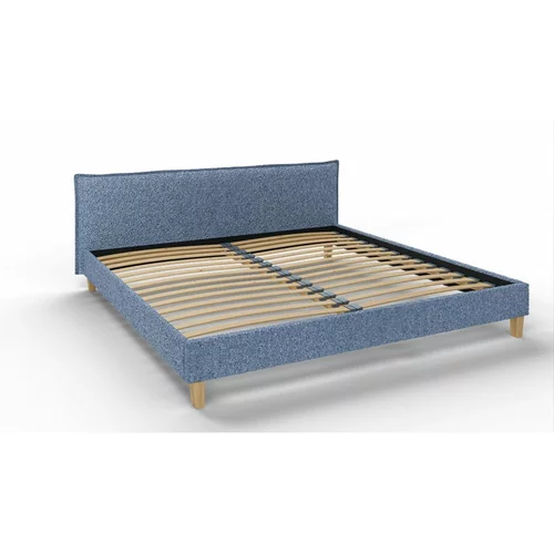 Ropez Plavi tapecirani bračni krevet s podnicom 200x200 cm Tina -