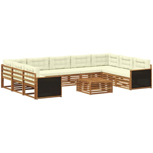  Set vanjskih sofa 10 kom. Prirodna i krem Čvrsto drvo akacije Smeđa Slike