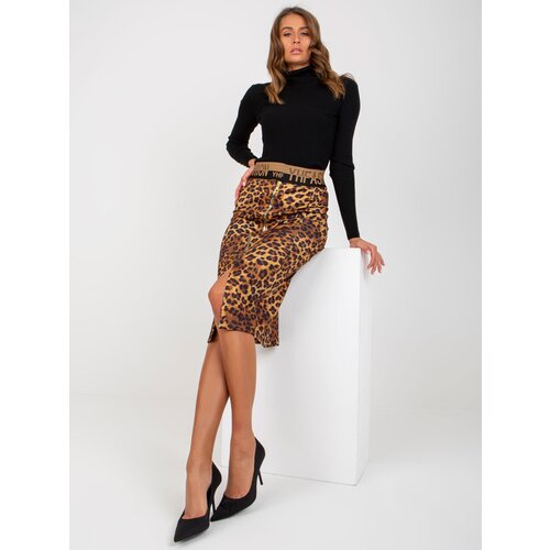 Fashion Hunters Dark beige and black pencil skirt with leopard pattern with elastic waistband Slike