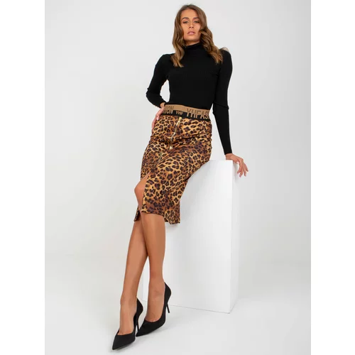 Fashion Hunters Dark beige and black pencil skirt with leopard pattern with elastic waistband