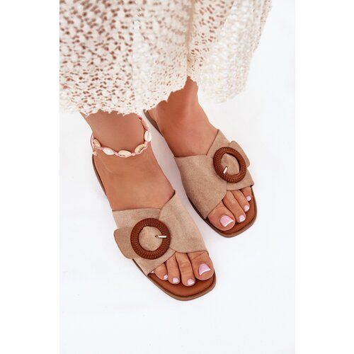 Boto Womens Flat Heeled Sandals With Buckle Beige Lanoni Cene