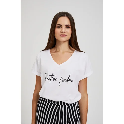 Moodo Women's T-shirt with V-neck and inscription - white