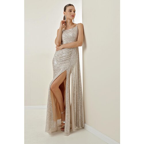 By Saygı Long, Pleated Dress with Rope Straps. Slike