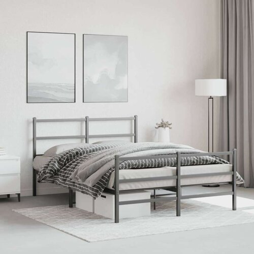 VidaXL Metalni okvir kreveta s uzglavljem i podnožjem crni 135x190 cm Slike